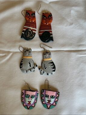 Hand-Painted Wood Cat & Mask Earring Bundle